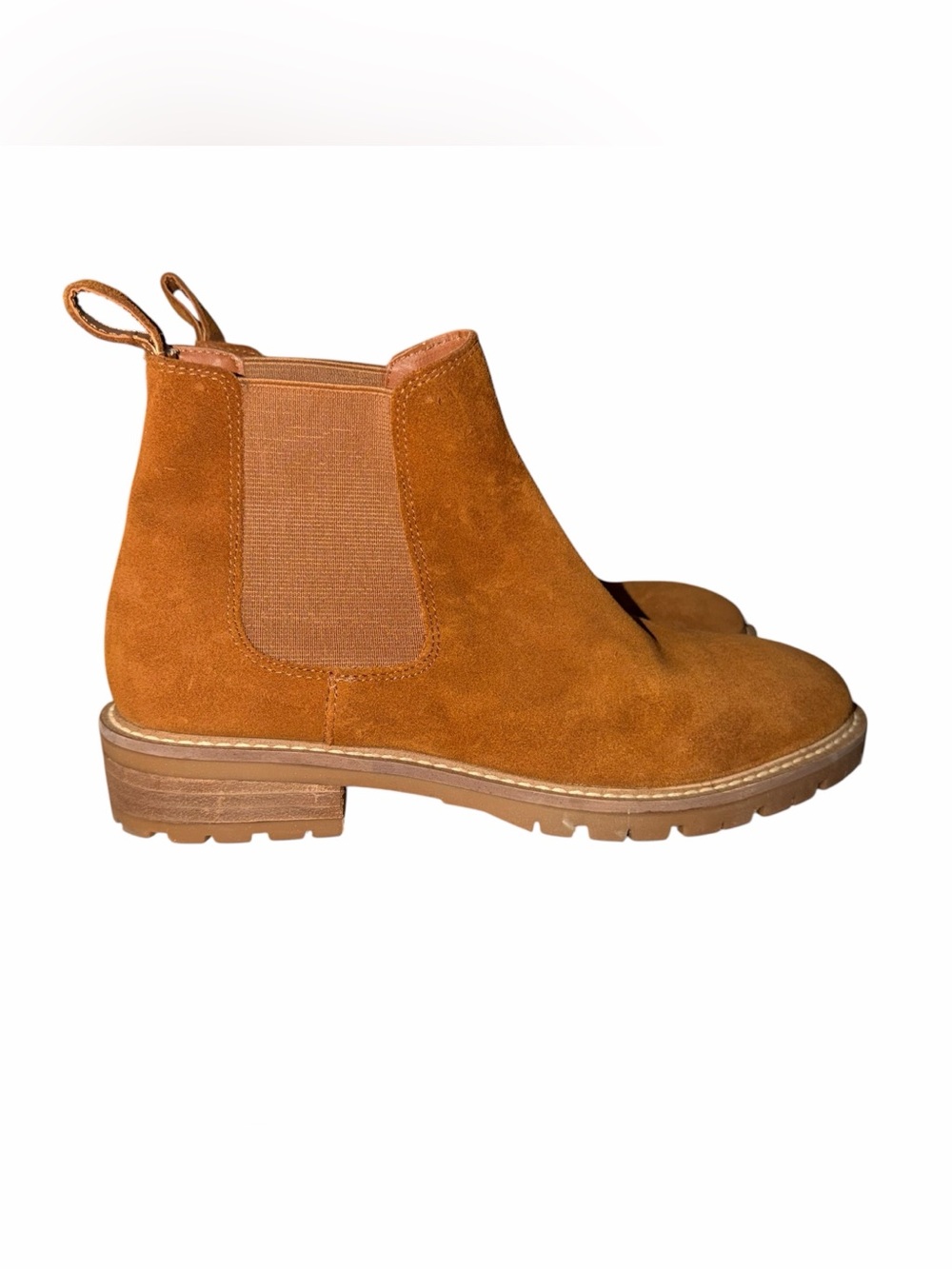 Steve Madden Leopold Suede Chelsea Boots Cognac Brown Lug Sole Leather Women 7.5 - Picture 6 of 9